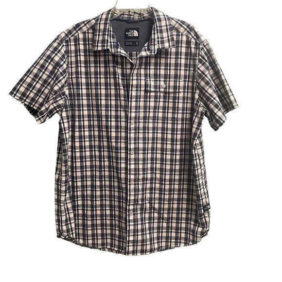 The North Face Men's Button Down Plaid Camp Shirt GORP Blue White Short Sleeve - Picture 1 of 3